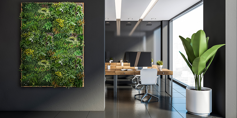 Why are artificial vertical gardens so popular? 6 Gray office with vertical mock up poster