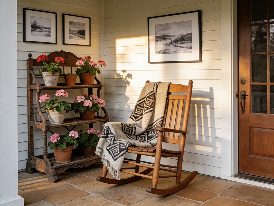 front porch with rocking chair