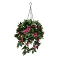 Artificial Hanging Basket with Trailing Greenery and Azalea Flowers