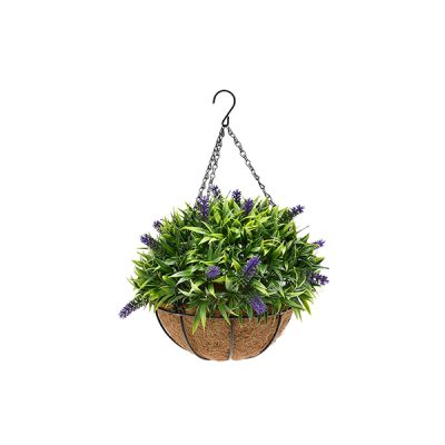 Artificial Hanging Lavender Basket with Natural Purple Tones