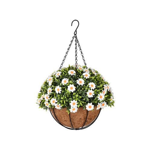 Artificial Hanging Plants Artificial Hanging Basket with Aptenia and Daisy Mix