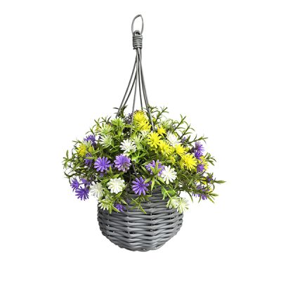 Artificial Hanging Flower Basket with Rosemary and Dandelion