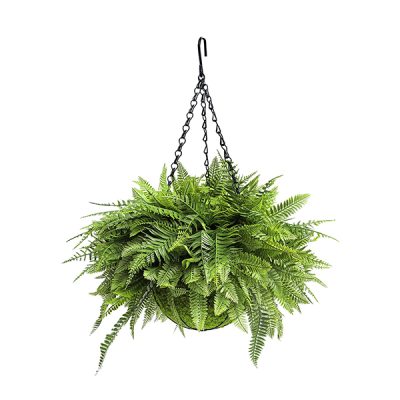 Artificial Hanging Fern Basket with Layered Greenery