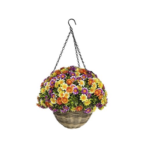  Artificial Hanging Daisy Flower Basket with Bright Color Mix
